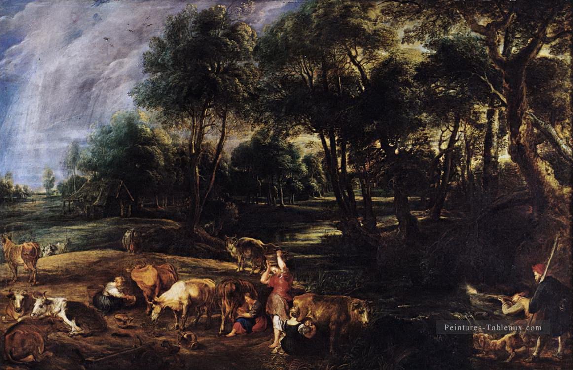 paysage avec des vaches et des oiseaux sauvages Peter Paul Rubens Peintures à l'huile